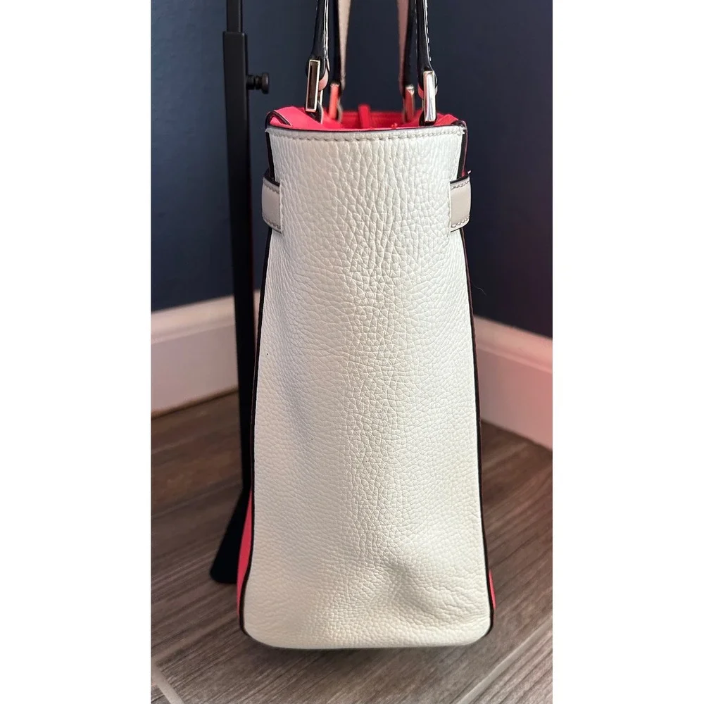 Kate Spade New York‎ Pebbled Leather Colorblock Tote Bag Coral Pink Purse w/ COA
